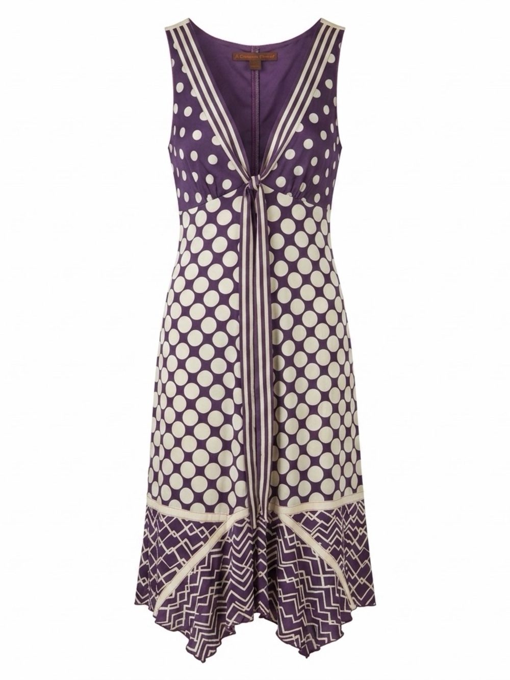 Purple Polka Dot Asymmetrical Tie-Front Dress